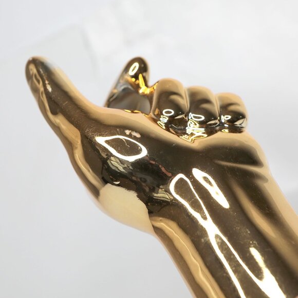 Metallic Gold Porcelain Hand Vase Floral Display Home Decor Thumbs Up Ceramic - Picture 10 of 12